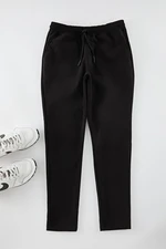 Trendyol Black Slim Fit Elastic Waist Tied Suede Trousers