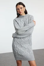 Trendyol Gray Mini Knitwear Soft Textured Hair Knit Dress