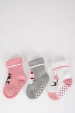 DEFACTO Baby Girl Christmas Themed Non-Slip Sole 3-Piece Cotton Long Socks