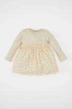 DEFACTO Baby Girl Crew Neck Long Sleeve Corduroy Skirt Floral Patterned Camisole Dress