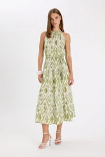 DEFACTO A-Line Barter Neck Patterned Crinkle Fabric Sleeveless Maxi Dress