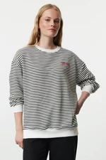 Trendyol Black Striped Slogan Embroidered Oversize/Wide Fit Long Sleeve Knitted Sweatshirt