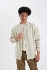 DEFACTO Oversize Fit College Collar Bomber Cardigan with Soft Fuzzy Lining