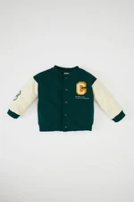 DEFACTO Baby Boy College Collar Snap Closure Double Pocket Seasonal Printed Bomber Cardigan