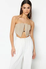 Trendyol béžový crop podšitý tkaný bustier s doplňky