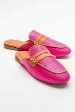 LuviShoes 165 Genuine Leather Pink Straw Women's Slippers