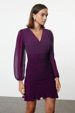 Trendyol Plum Plain Gather / Drape Mini Woven Dress