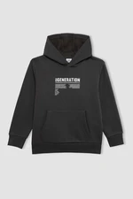 DEFACTO Boy Anthracite Pocket Text Printed Hooded Thick School Sweatshirt