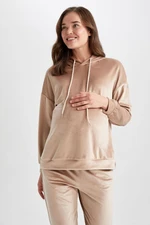 DEFACTO Velvet Maternity Sweatshirt with Hooded Sleeves and Flywheel