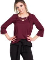 Blouse with lace-up neckline purple