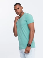 Ombre Men's BASIC classic cotton T-shirt with a v-neck - turquoise