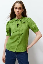 Trendyol Green Collar Tie Detailed Short Sleeve Regular Fit Woven Shirt