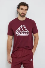 Bavlněné tričko adidas vínová barva, s potiskem, IM8302