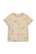 Bavlněné dětské tričko Liewood Apia Baby Printed Shortsleeve T-shirt béžová barva