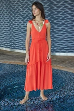 Trendyol Orange Maxi Woven Frilly Beach Dress