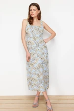 Trendyol Light Blue Floral A-Line 100% Viscose Maxi Woven Dress