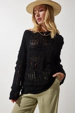 Happiness İstanbul Women's Black Openwork Seasonal Knitwear Sweater