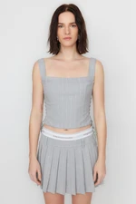 Trendyol X Sagaza Studio Gray Striped Tie Detailed Blouse