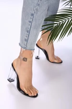 Shoeberry Women's Onante Black Transparent Heeled Shoes