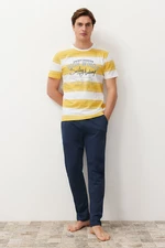 Trendyol Yellow Regular Fit Striped Knitted Pajama Set
