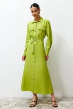 Trendyol Oil Green Gold Button Detailed Woven Shirt Dress