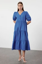 Trendyol Saks Shift-Straight Cut Poplin Midi Woven Dress