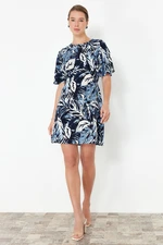 Trendyol Blue Tropical Floral A-line Viscose Mini Woven Dress