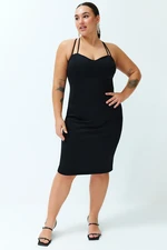 Trendyol Curve Black Heart Neck Strap Knitted Dress