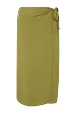 Trendyol Curve Green Tied Double Breasted Closure Viscose Fabric Maxi Length Woven Skirt