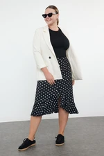 Trendyol Curve Black Polka Dot Patterned A-Line Knitted Skirt