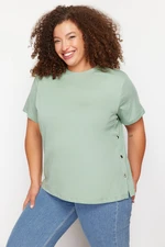 Trendyol Curve Mint Green Button Detailed 100% Cotton Knitted T-shirt