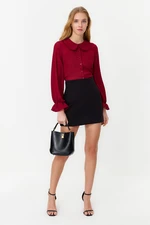 Trendyol Claret Red Baby Collar Pompom Detailed Regular Fit Woven Shirt