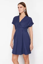 Trendyol Navy Blue Double Breasted Collar A-line Mini Woven Dress with Waist Opening