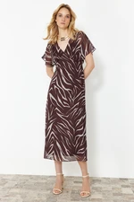 Trendyol Dark Brown Animal Patterned A-line Chiffon Maxi Woven Dress