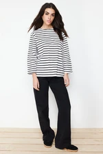 Trendyol Ecru Regular Single Jersey Cotton Lycra Striped Knitted Tunic