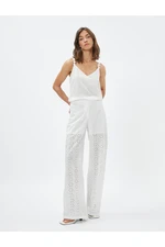 Koton Rachel Araz X Cotton - Wide Leg Trousers Scalloped Floral Half Lined.