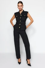 Trendyol Black Button Detailed Tweed Jumpsuit With A Belt