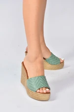 Fox Shoes Green Wedge Heels, Thick Banded Slippers