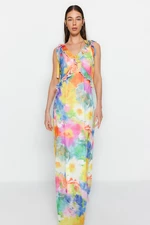 Trendyol Multi Color Straight Cut Woven Ruffle Detail Floral Woven Dress