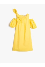 Koton Dress With Bow Detailed Window Detail Round Neck Cotton