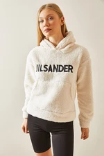 XHAN Cream Kangaroo Pocket & Hooded Plush Sweatshirt