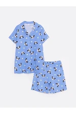 LC Waikiki Lcw Kids Shirt Collar Patterned Short Sleeve Girls' Shorts Pajamas Set