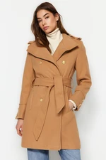 Trendyol Camel Belted Gold Button Detailed Stamp Coat