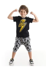 Mushi Be Brave Boys Black T-shirt Gray Capri Shorts Set