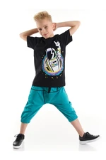 Mushi Astro Cotton Boys Black T-shirts Turquoise Capri Shorts Set