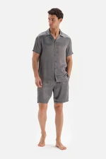 Dagi Gray Short Sleeve Jacquard Satin Groom Pajamas Set