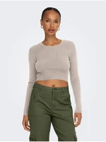 Beige women's trimmed ribbed sweater ONLY Karol - Women