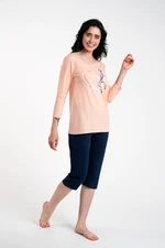 Arietta 3/4 sleeve, 3/4 leg - salmon/navy blue