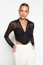 Trendyol Black Corset Detailed Agraffiti Shirt