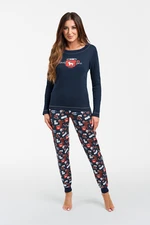 Makala women's pajamas long sleeves, long pants - navy blue/print